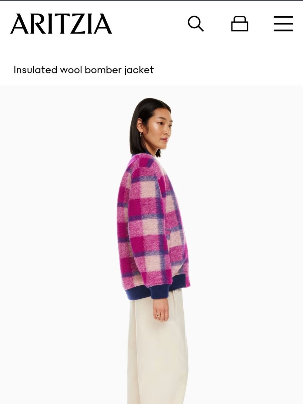 WILFRED FREE STABLE JACKET. Like NEW. Wool. Pink Navy Plaid. Small OVERSIZED fit